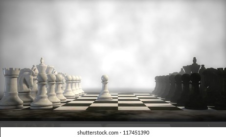 chess board in fog