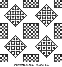 Chess board icon seamless pattern on white background.