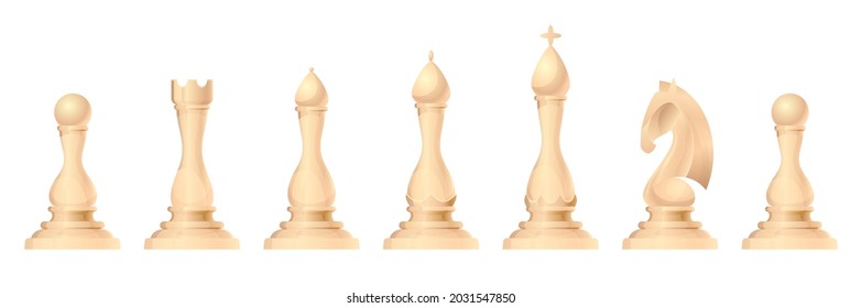 Chess Figures  Set. King, Queen, Bishop, Knight Or Horse, Rook And Pawn - Standard Chess Pieces. Strategic Board Game For Intellectual Leisure. White Items