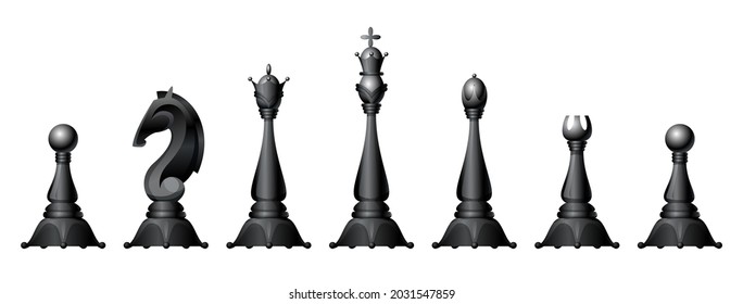 Chess Figures  Set. King, Queen, Bishop, Knight Or Horse, Rook And Pawn - Standard Chess Pieces. Strategic Board Game For Intellectual Leisure. Black Items