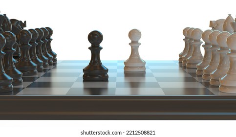 Chess Game, 3D Illustration. Sicilian Defence Chess Opening