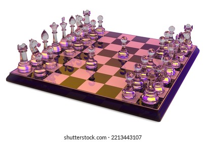 Chess Game, 3D Illustration. Sicilian Defence Chess Opening