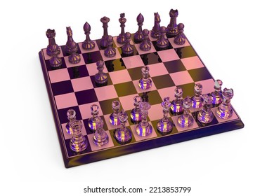 Chess Game, 3D Illustration. Sicilian Defence Chess Opening