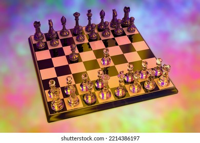 Chess Game, 3D Illustration. Sicilian Defence Chess Opening