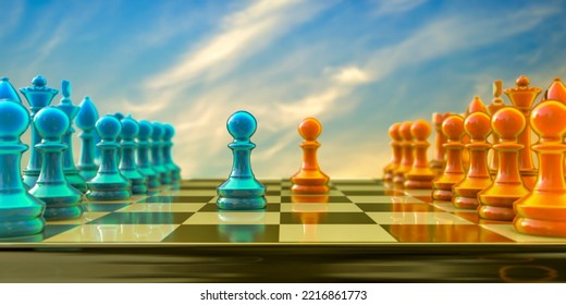 Chess Game, 3D Illustration. Sicilian Defence Chess Opening