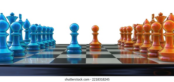 Chess Game, 3D Illustration. Sicilian Defence Chess Opening