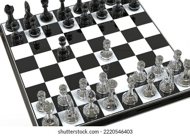 Chess Game, 3D Illustration. Sicilian Defence Chess Opening