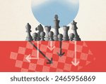 Chess game plan scheme with arrows, vintage style poster
