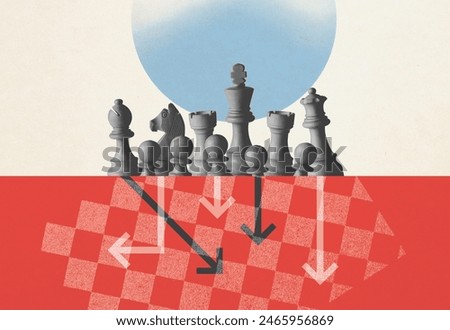 Chess game plan scheme with arrows, vintage style poster