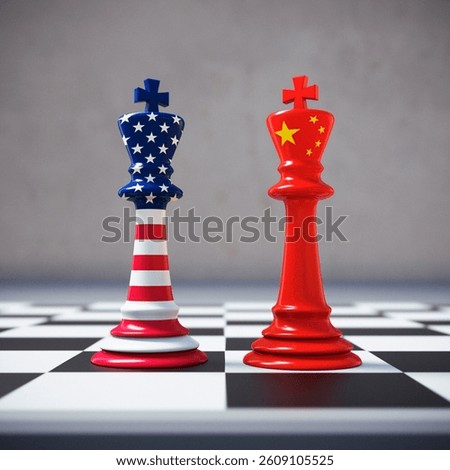 Chess king with USA and European flag - import export trade war tariff concept - 3D illustration
