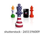 Chess made from flags of India, China, and US. USA sanctions for Russian war and aggression in Ukraine