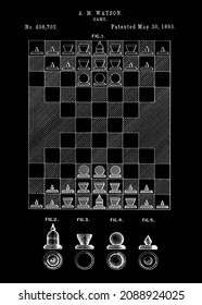 Chess Patent, Reproduction Of The Original Patent Artwork And Application Submitted To The US Patent Office.