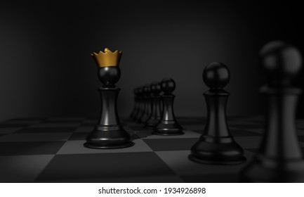 Chess Pawn In A Golden Crown. 3d Illustration