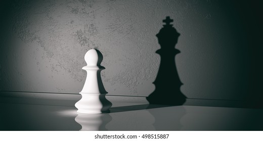 Chess Pawn With Chess King Shadow. 3d Illustration 