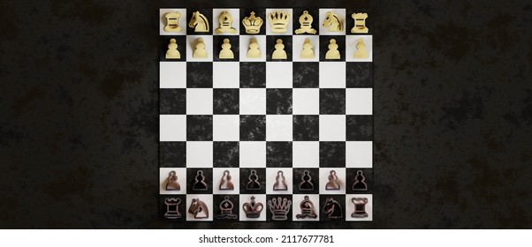 Chess Pieces. 3D Render. Game, Strategy, Management, Leadership Playing For Development And Perseverance Business