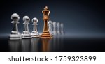 Chess Pieces  - Row of silver  Pawns and golden King - 3D illustration