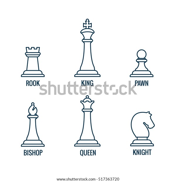チェスの駒を細い線で描いたアイコン 王と女王 司教とルーク 騎士とポーン チェスのフィギュアセットとチェスの駒のイラスト のイラスト素材