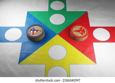 Chess Printed With Air Fighters Of The USA And China. 3D Illustration Of The Political Tension And Possible Military Conflict Between These 2 Countries