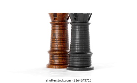 `Chess Set Composition 3D Render. A Victorian Oak And Ebonized. Mid 19-th Century.