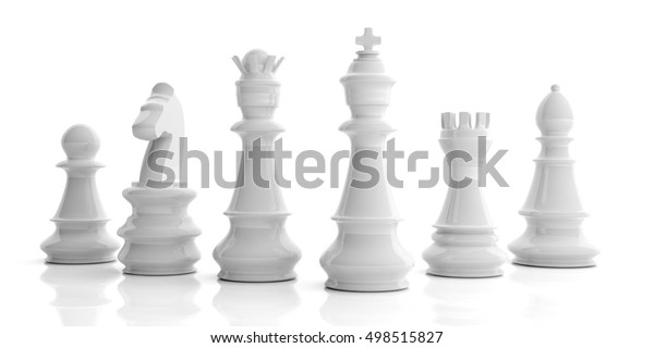 チェスセット 白い背景に白いチェスの駒 3dイラスト のイラスト素材