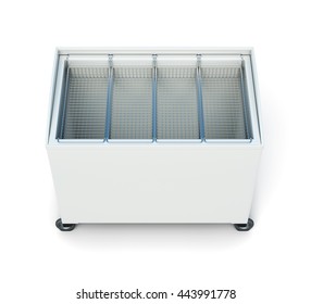 Chest Freezer Isolated On White Background. 3d Rendering.