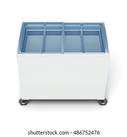 Chest Freezer Isolated On White Background. 3d Rendering.