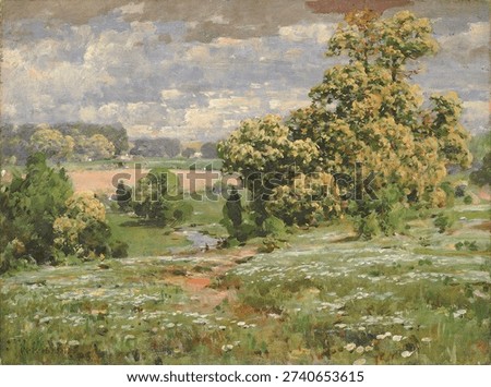 Chestnut Trees in Bloom, William Henry Holmes. Beautiful vintage oil painting. Vintage artwork.