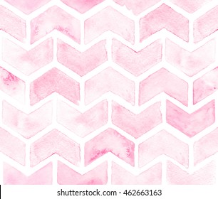Chevron of light pink color on white background. Watercolor seamless pattern for fabric