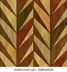 Chevron Pattern On Wood Background, Seamless Texture, Wood Color, Marquetry Panel, 3d Illustration