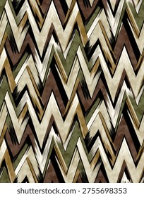 Chevron Zigzag Seamless Pattern Brown Green Brush Stroke Geometric Vertical Textile Design
