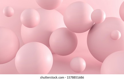 Chewing gum bubbles. Dynamic bouncing balls and copy space for text. Pink pastel background advertisement. Platform, exhibition base for the template. Sweet candies - 3d render illustration 