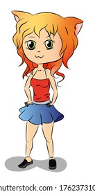 

chibi girl and kitten