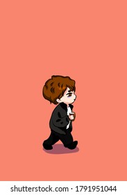 Chibi Guy Walking With Coffee