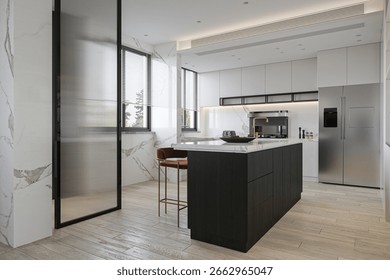 Chic Kitchen Interior-Bright, Spacious, and Adorned with Modern Finishes 