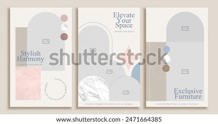 Chic marble brochures with geometric patterns isolated on beige background.