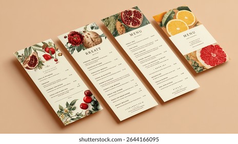 Chic Restaurant Menu Template with Flat Lay Design, Graceful Typography on a Pure White Background, Adorned with Food Illustrations for a Clutter-Free Layout