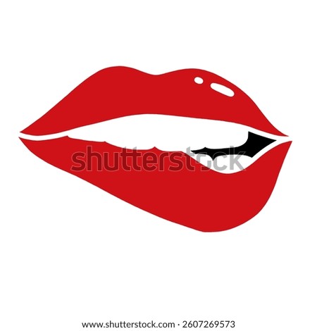 Chic and seductive vector illustration of glossy red lips biting the lower lip. This iconic flirty gesture adds just the right mix of sass, allure, and bold attitude. Perfect for fashion-forward stick