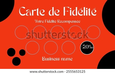 Chic Trendy flat template for Carte de fidelité récompense 20% off business loyalty points stamping card entreprise autoentrepreneur inspiration e commerce brand bold calligraphic cute red concept