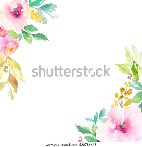 花柄のコーナーとカスタムテキスト用の空白の中央とシックな水彩の花枠 のイラスト素材