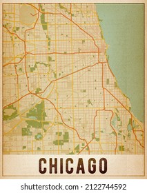 Chicago, IL, USA Vintage City Map For Print. Map For Home Decor Blank Old Paper Textured Background