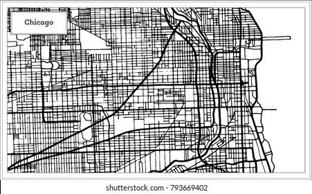 Chicago Illinois USA Map In Black And White Color. Outline Map.