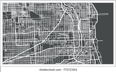 Chicago Illinois USA Map In Retro Style. Outline Map.