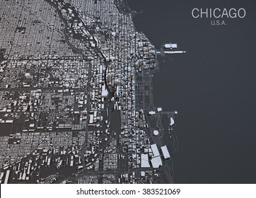 Chicago Map, Satellite View, Illinois, Usa