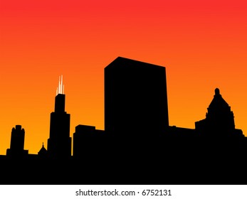 Chicago Skyline Sears Tower Sunset Jpg Stock Illustration 6752131 ...