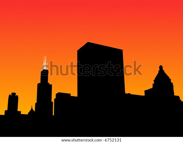 Chicago Skyline Sears Tower Sunset Jpg Stock Illustration 6752131 ...