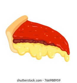 Chicago Style Deep Dish Pizza Slice With Melted Cheese. Traditional American Meat Pie. Isolated Clip Art Illustration.