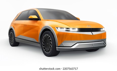 Chicago. USA. June 7, 2022. Hyundai Ioniq 5 2022. Ultra Progressive Electric Hatchback SUV For People Who Love Technology. Orange Car On A White Isolated Background. 3d Illustration