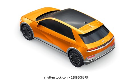 Chicago. USA. June 7, 2022. Hyundai Ioniq 5 2022. Ultra Progressive Electric Hatchback SUV For People Who Love Technology. Orange Car On A White Isolated Background. 3d Illustration