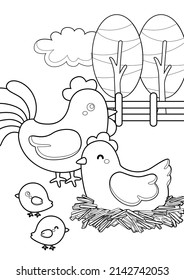 Chicken Hen And Chicks Coloring For Kids And Adult