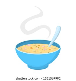 Chicken Soup In A Bowl. Healthy Food And Delicious Dinner, Breakfast Or Lunch. Homemade Nutrition. Isolated  Illustration In Cartoon Style